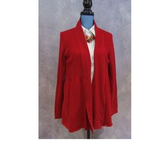 Talbots Red Mercerized Cotton Open Front Cardigan